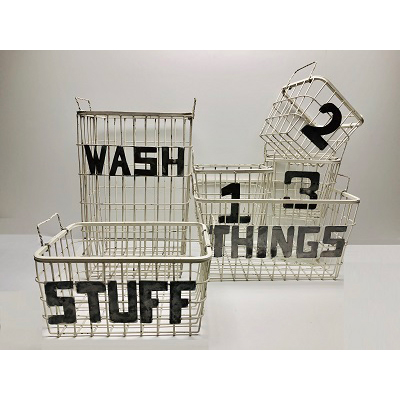 Set of 6 Utility Baskets - Cream White Shabby Chic